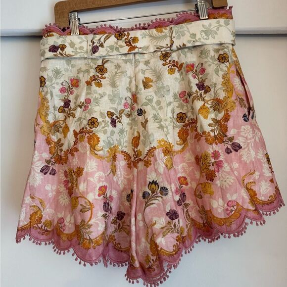 Zimmermann Laurel Pink White Linen Scalloped Floral Shorts Belt Size AU 3 US 10 - Picture 4 of 11